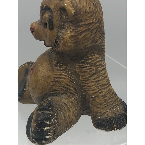 Figurine Panda Bear Ceramic? Red Navel & Nose 2" Reclined Pose Smile Unique - Picture 5 of 12